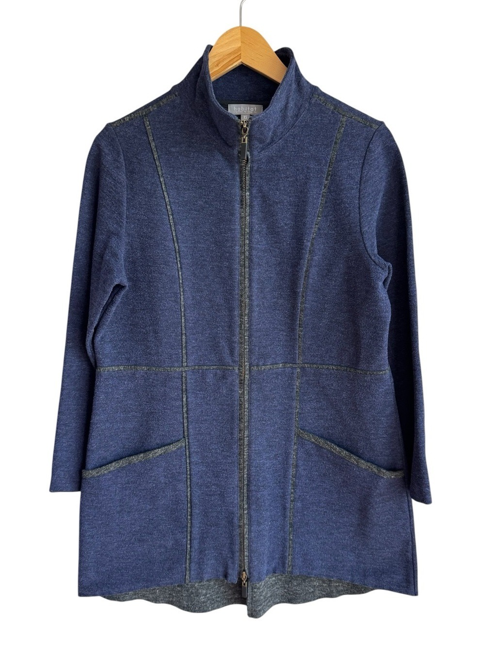 Habitat Soft Stretch Longline Zip Jacket XS Blue Grey Coastal Casual Artsy Cozy